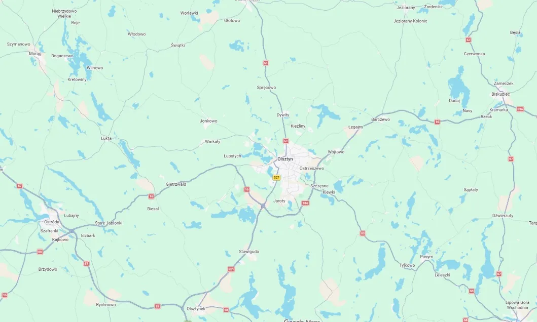 Mapa obszaru działania - Olsztyn i okolice